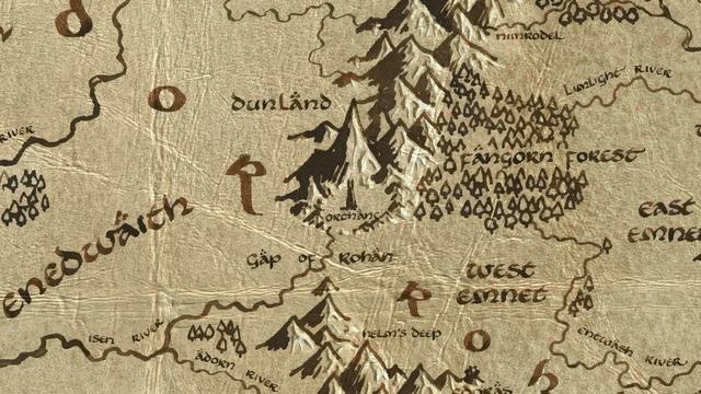 Orthanc and its surroundings on the parchment map of Middle-earth