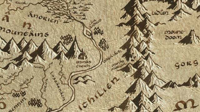 Osgiliath and its surroundings on the parchment map of Middle-earth