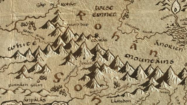 Paths of the Dead and its surroundings on the parchment map of Middle-earth