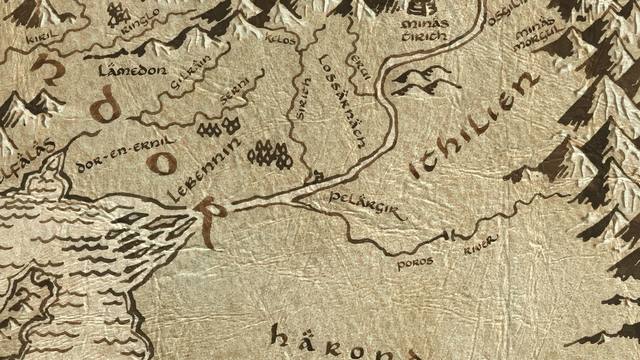 Pelargir and its surroundings on the parchment map of Middle-earth