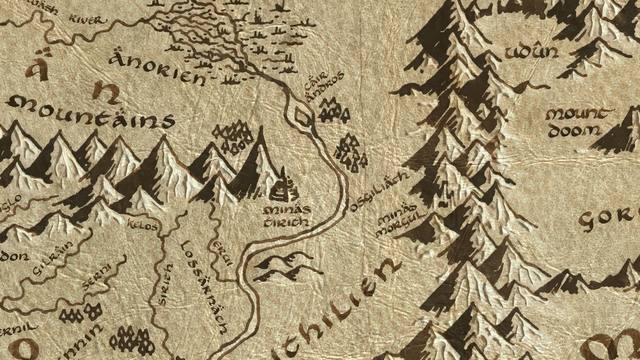 Pelennor Fields and its surroundings on the parchment map of Middle-earth