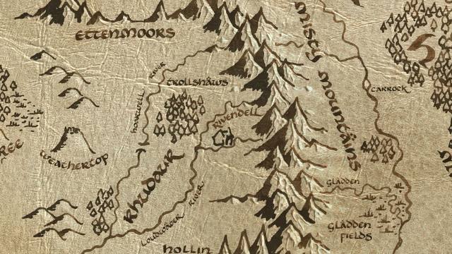 Rivendell and its surroundings on the parchment map of Middle-earth