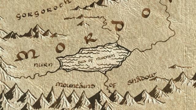 Sea of Núrnen and its surroundings on the parchment map of Middle-earth