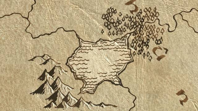 Sea of Rhûn and its surroundings on the parchment map of Middle-earth