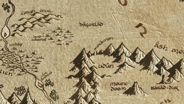 The Black Gate and its surroundings on the parchment map of Middle-earth