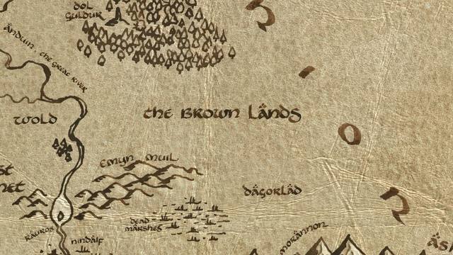 The Brown Lands and its surroundings on the parchment map of Middle-earth