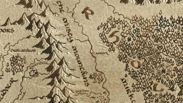 The Carrock and its surroundings on the parchment map of Middle-earth
