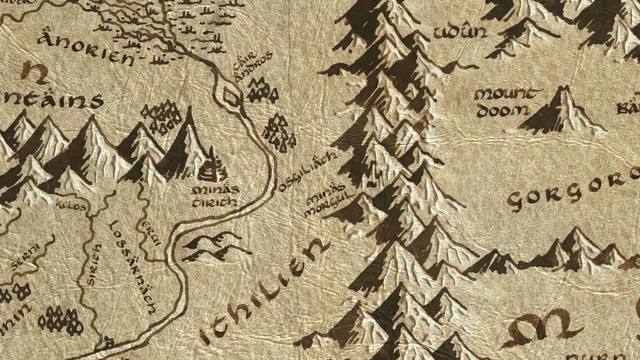 The Cross-roads and its surroundings on the parchment map of Middle-earth