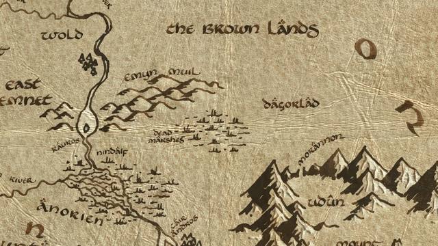 The Dead Marshes and its surroundings on the parchment map of Middle-earth