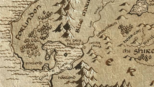 The Grey Havens and its surroundings on the parchment map of Middle-earth