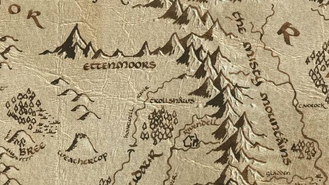 The Trollshaws and its surroundings on the parchment map of Middle-earth