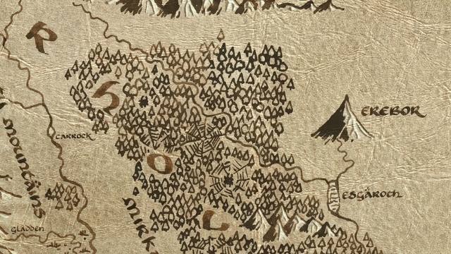 Thranduil's Halls and its surroundings on the parchment map of Middle-earth