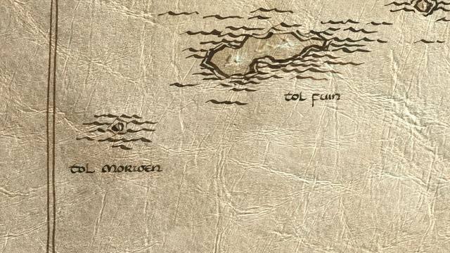 Tol Morwen and its surroundings on the parchment map of Middle-earth