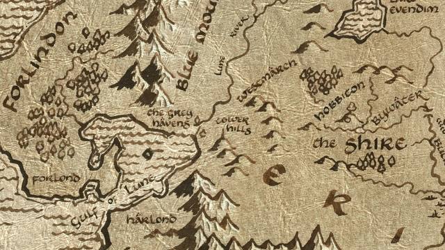Tower Hills and its surroundings on the parchment map of Middle-earth