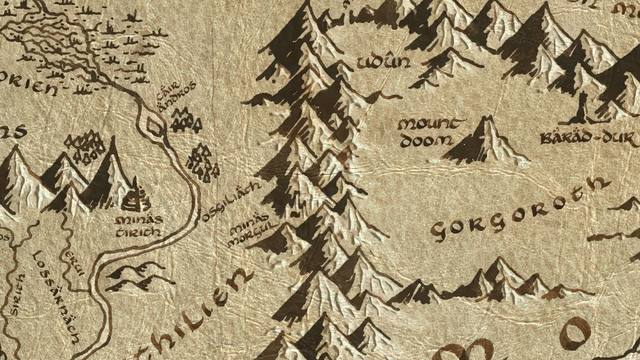 Tower of Cirith Ungol and its surroundings on the parchment map of Middle-earth