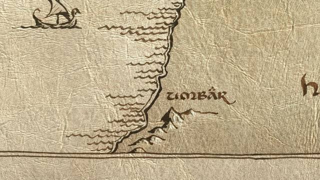 Umbar and its surroundings on the parchment map of Middle-earth