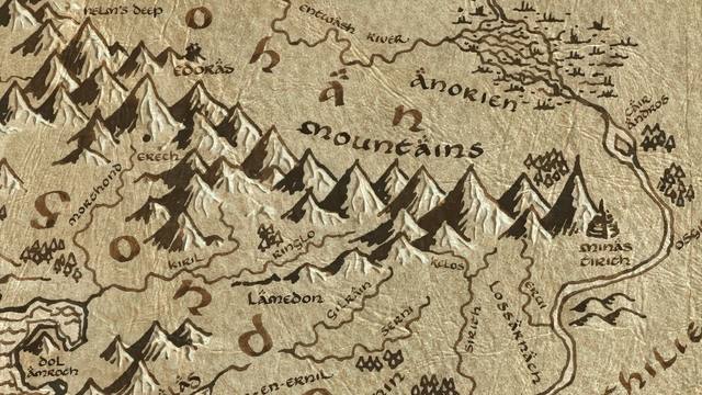 White Mountains and its surroundings on the parchment map of Middle-earth
