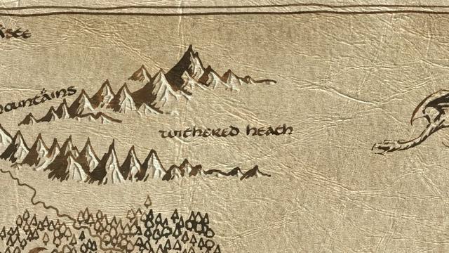 Withered Heath and its surroundings on the parchment map of Middle-earth