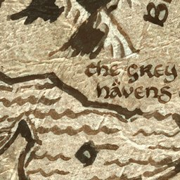 Parchment tile showing the Grey Havens label and stylised water lines